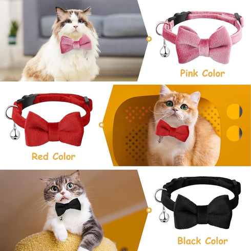 Cat Collar Breakaway with Bells - 3 Pack Breakaway Cat Collars Quick Release Safe Buckle Adjustable Kitten Collar for Girl Boy Cats Pets Supplies,...