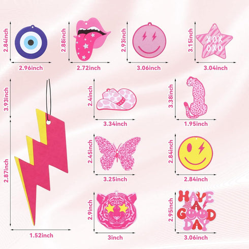 12pcs Preppy Boho Car Air Freshener Essential Oil Hanging Slice Cute Pink Happy Face Air Fresheners Car Interior Accessories for Hanging Rearview ...