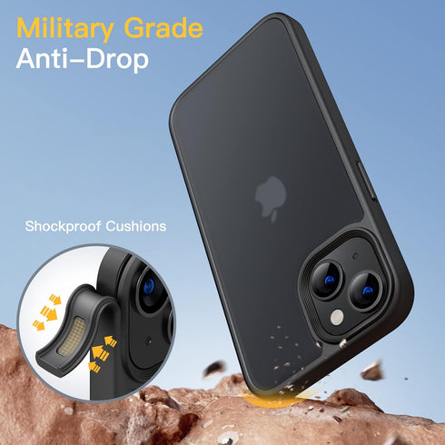 JETech Matte Case for iPhone 14 6.1-Inch, Shockproof Military Grade Drop Protection, Frosted Translucent Back Phone Cover, Anti-Fingerprint (Black...