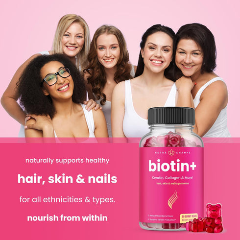 Hair Skin & Nails Gummies | Biotin with Collagen & Keratin | 5000mcg Biotin Beauty Complex | Vitamin Supplement | Berry | 120 Count for Women & Me...