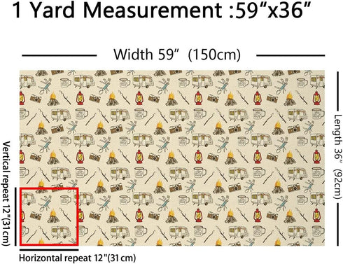 Camping Theme Fabric by The Yard Cartoon Cute Camper Camera Decorative Fabric for Kids Teens Adults Wild Rustic Jungle Adventure Style Fabric for ...