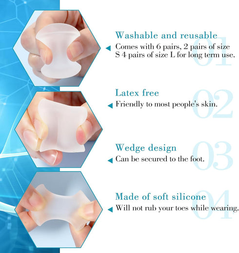 12Pcs Gel Toe Separators Soft Toe Spacers, Pain Relief Foot Toe Separator Corrector Toe Spacers for Men Women Overlapping Toes White (8L+4S) (Whit...