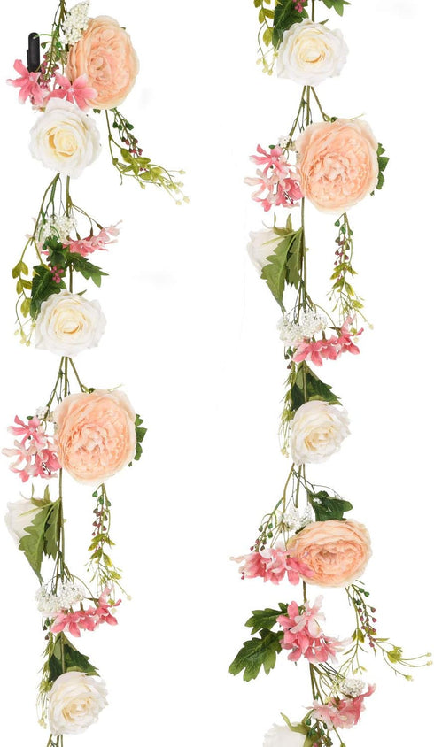 6 Ft Artificial Peony Garland with Mixed Peony Flowers and Green Leaves for Wedding Dining Table Home Party Decor...