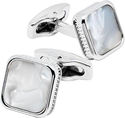 Silver Natural Mother of Pearl Cufflinks for Men Women In Gift Case Square Men's Cufflinks Jewelry Set for Wedding Party Anniversary Business Even...