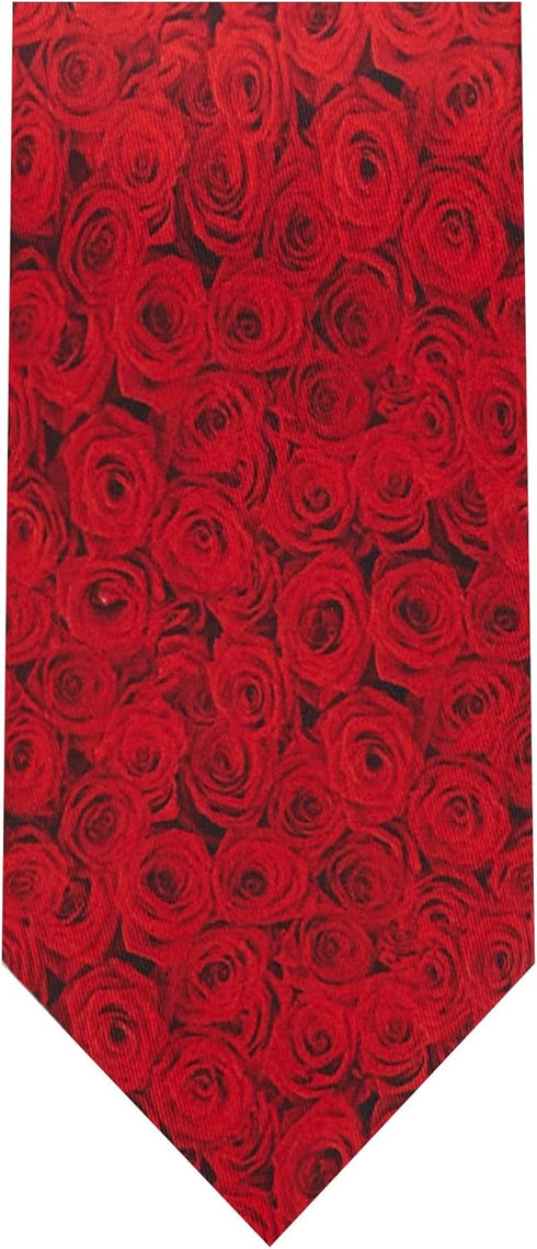 Jacob Alexander Men's Red Floral Roses Flowers Design Regular Length Neck Tie - Red...