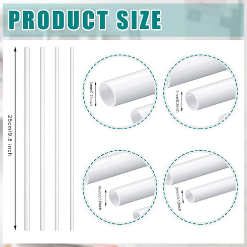 Outus 80 Pcs ABS Plastic Tube White Bars Rod Hollow Tubing Connector Plastic Rod for DIY Crafts Sand Table Architectural Model Making, 4 Sizes (Ro...