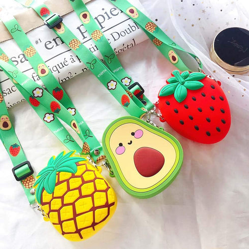 SGVAHY 3D Cartoon Strawberry Silicone Coin Wallets Cute Purse Headset Bag Makeup and Hair Accessories Bag Fun Toy Silicone Key Coin Gifts Children...