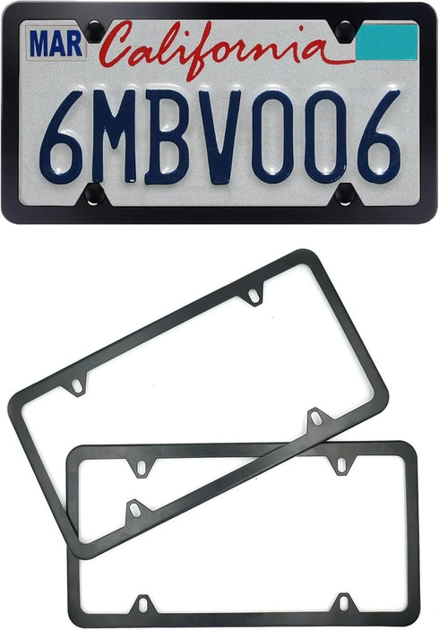 Indeed BUY License Plate Frames Black, 2 Pcs 4 Holes Car Licenses Plate Covers Stainless Steel Holders Frame for Plates with Screw Caps....