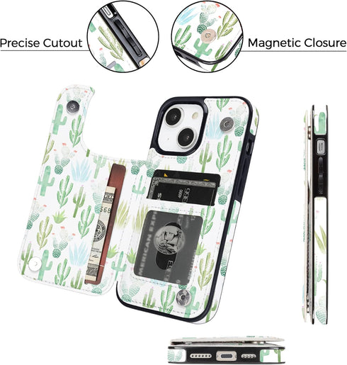 uCOLOR Compatible with iPhone 13/ iPhone14 6.1 Inch Wallet Case with Card Holder Folio Flip PU Leather Kickstand Card Slots Case Double Magnetic C...