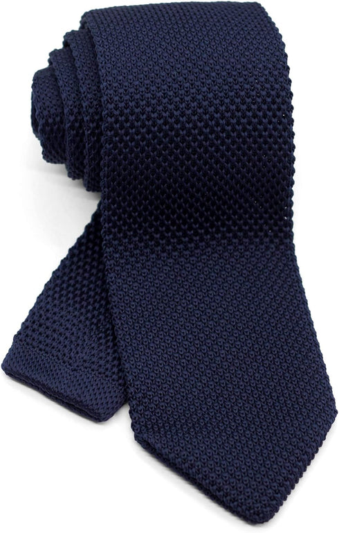 Men's Pointed Knit Tie Necktie Width 2.75 inches Washable Solid Color Navy Blue...
