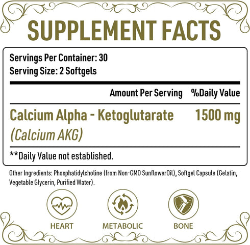 Liposomal Calcium AKG Supplement 1500 MG (Alpha-Ketoglutaric Acid), High Absorption, More Effective Than AAKG, Ca AKG for Longevity, Age Defense, ...