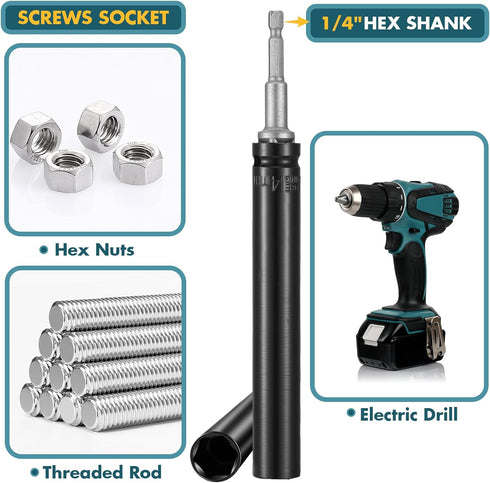 Blulu 9/16"(14mm) Power Nut Driver, Nut Runner Hollow Socket with 1/4" Hex Shank, Fit Long Bolts and Ductwork Power Nut Driver for Overhead Fasten...