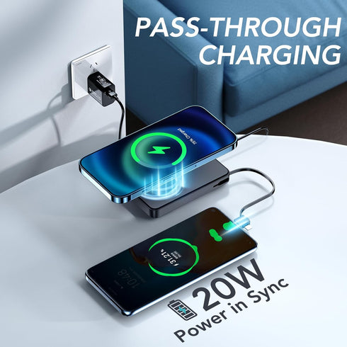 HUOTO Magnetic Power Bank,10000mAh Wireless Portable Charger USB C Cords Battery Pack Fast Charging for Phones, 22.5W PD Fast Charging Battery Pac...