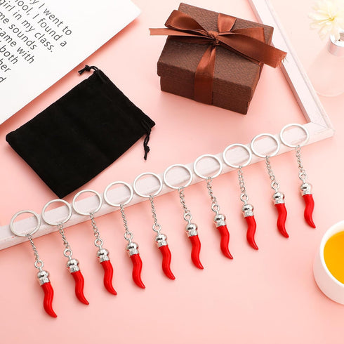 Remuuly 10 Pcs Italian Horn Keychain Italian Red Horn Charm Chili Pepper Keychain Souvenir for Car Mirror Accessories...