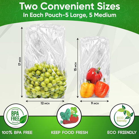 30-Pack (15M, 15L) - Extend Shelf Life, Reusable Produce Bags For Refrigerator, Keeps Fruits, Vegetables & Herbs Fresh Longer, Reusable Vegetable ...