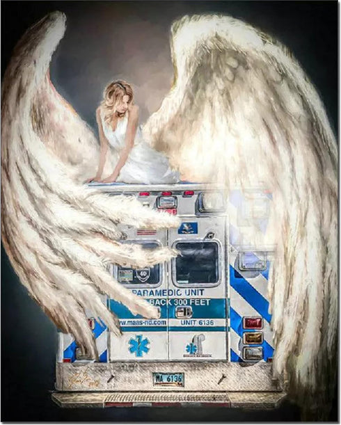 KKMMZZ 5D Diamond Painting Angel and Ambulance Rhinestone Embroidery Woman Picture Home Decoration Handcraft Art Kits Wall Stricker-11.8x15.8inch....