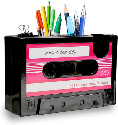 PENCK Cassette Tape Dispenser with Pen Holder Cute Desk Tidy Container Office Supplies Organizer Stationery Storage, Great Gift for Girl Boy, Pink...