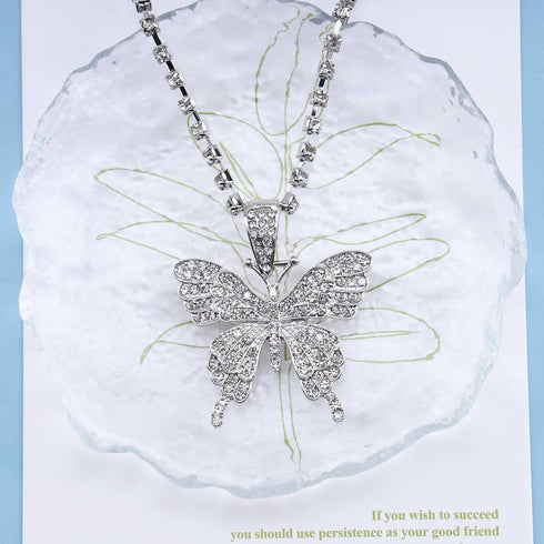 Crystal Large Butterfly Necklace Choker Silver CZ Tennis Chain Sparkly Butterfly Pendant Necklace Charm Bling Rhinestone Butterfly Prom Necklace J...