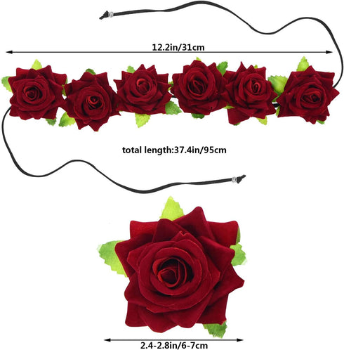 Lystaii Rose Headband Red Rose Flower Crown Woodland Hair Wreath for Valentines's Day Halloween Festival Cosplay...