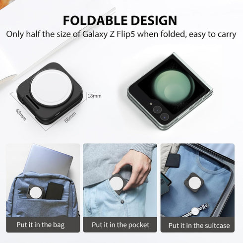 Aluminum Alloy Wireless Charger for Samsung, Foldable 2 in 1 Travel Wireless Charging Station Compatible with Samsung Galaxy S24 S23 Ultra Z Flip ...