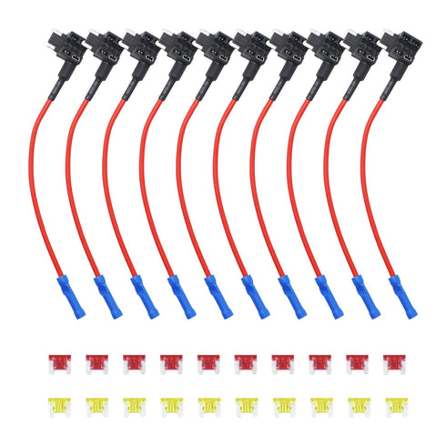 Recoil FT3-10 10 Pack 12V Car Add-a-Circuit Fuse Tap Adapter ACN Blade Low Profile Mini Fuse with 10pcs 10A and 20A Fuses...