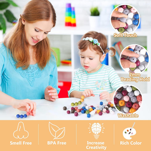 Xzyden Silicone Beads, 150pcs Silicone Beads Bulk Round Bead 15mm Hexagon Silicone Beads 14mm for Jewelry Making Large Beads with Lanyard & Key Ch...