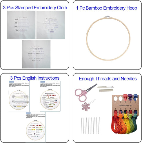 Bonroy Beginners Embroidery Stitch Practice kit, 3 Sets Embroidery Kit to Learn 30 Different Stitches for Craft Lover Hand Stitch with Embroidery ...