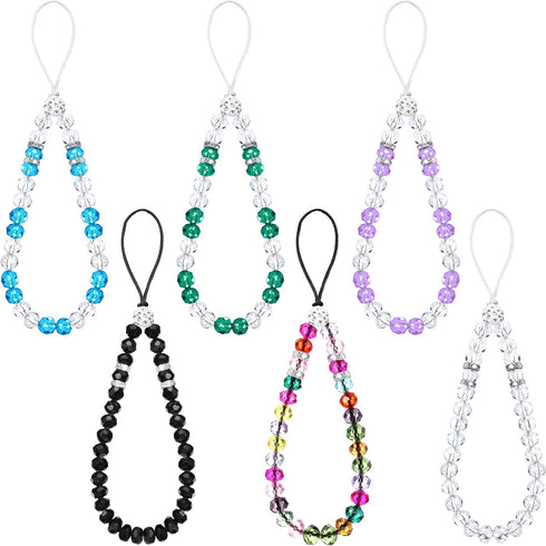 6 Pieces Cell Phone Lanyard Strap Beaded Cell Phone Crystal Charm Bling Wristlet Short Hand Wrist Beads Chain for Girl Women(Various Color)...
