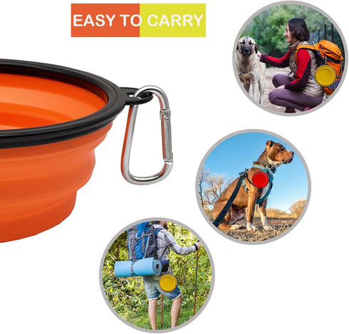 Large Collapsible Dog Bowl 35oz,2 Pack Portable and Foldable Pet Travel Bowls Collapsable Dog Water Feeding Bowls Dish with 2 Carabiners & Lids fo...