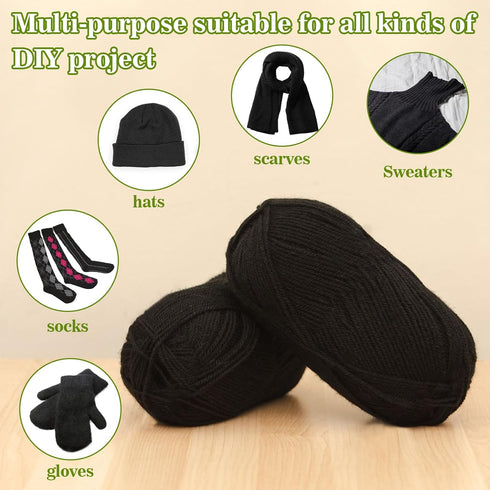 Black Cotton Yarn - Black Yarn for Crocheting-Soft Knitting Yarn for Crafts&Crocheting DIY 2 Pack of 100g/3.5oz Soft Cotton Yarn for Handicraft Kn...