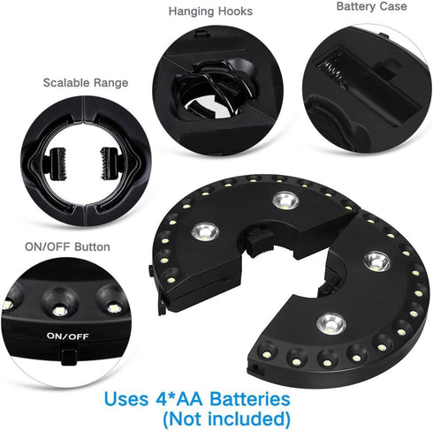 Warm White Patio Umbrella Light 3 Brightness Modes Cordless 28 LED Lights at 200 lumens 4 x AA Battery Operated,Umbrella Pole Light for Patio Umbr...