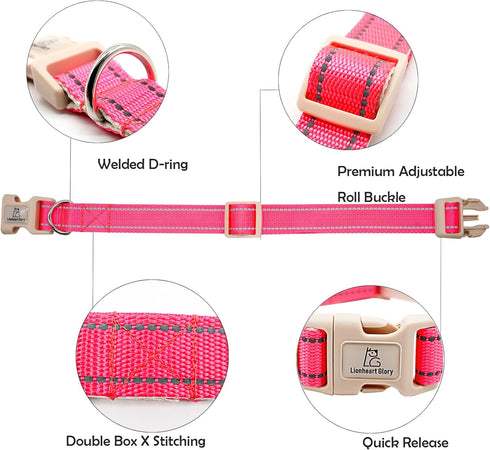 Lionheart glory Dog Collar Reflective Dog Collars Female Male Pet Collar Pink Collar Dog Adjustable Durable Soft Classic Collar for Small Dogs Pet...