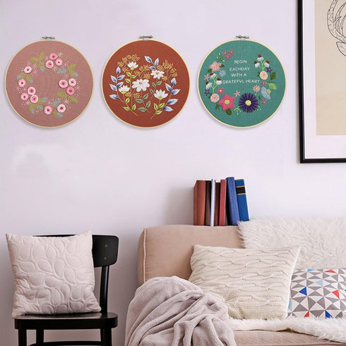 BERYA Handmade Embroidery Starter Kit Set with Pattern Including Embroidery Cloth,Bamboo Embroidery Hoop, Color Threads, and Other Tools Kit for B...