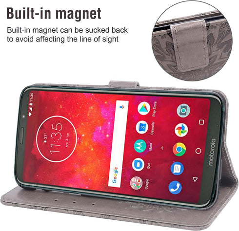 Phone Case for Motorola Moto Z3 / Z3 Play Wallet Cases with Tempered Glass Screen Protector Leather Magnetic Flip Cover Card Holder Stand Cell Acc...