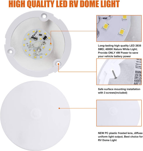 Facon 2-Pack Ultra Slim 4.5'' 12V RV Puck Lights w/Switch, SY-SM45 4000K Cool White LED Interior Lights for RVs, Camper Van, Boats, 12V Dome Light...