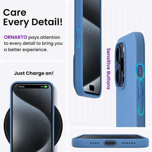 ORNARTO Compatible with iPhone 15 Pro Max Case 6.7", Slim Liquid Silicone 3 Layers Soft Gel Rubber Shockproof Protective Phone Case with Anti-Scra...