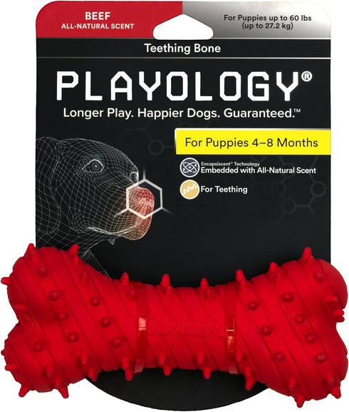 Playology Puppy Teething Bone Dog Toys, Large - Chew Toys with Squeaker for Puppies 4-8 Months (All breeds up to 60 lbs) - Engaging All-Natural Be...