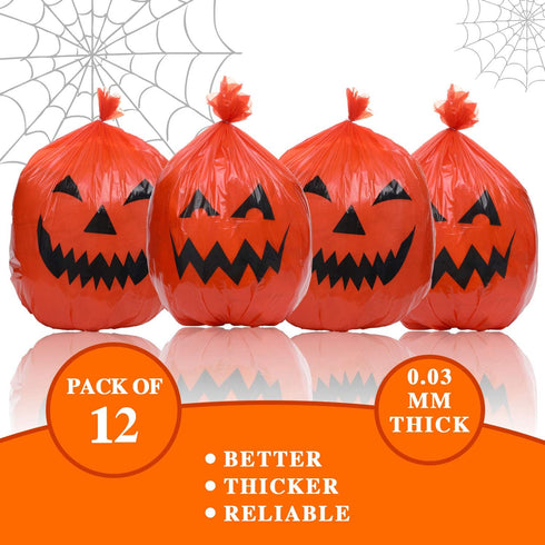12 Pieces Pumpkin Lawn Bags Halloween Plastic Leaf Bags Pumpkin Pattern Lawn Bags for Outdoor Fall Halloween Trash Bag Decoration Pumpkin Lawn Bag...