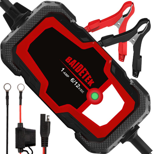 1A Car Battery Charger, 6V and 12V Fully Automatic Trickle Charger, Smart Battery Maintainer for Cars, Motorcycle, Boat, Truck, Lawn Mower, Marine...