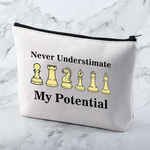 Funny Chess Bag Chess Player Gift Chess Lover Gift Never Understimate My Potential Makeup Bag...
