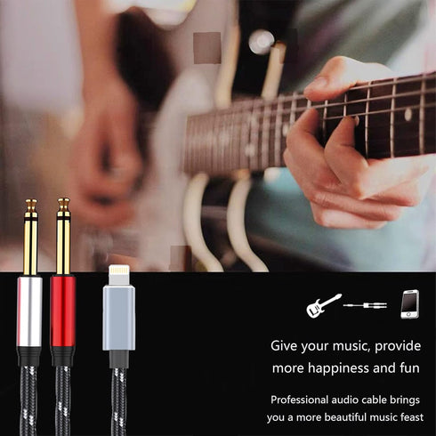 Lightning to Dual 6.35mm 1/4" TS Mono Stereo Y-Cable Splitter Lightning to Dual 1/4 inch Audio Cable Compatible for iPhone12/11/X/XS/XR/8/7/iPad,A...