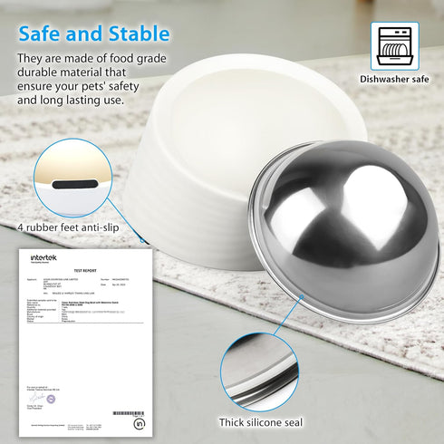 Tilted Angle Dog Bowl, 15° Slanted Stainless Steel Dog Cat Food Bowl, Non-Slip & Non-Spill Pet Feeder with Elevated Detachable Melamine Stand, Eas...