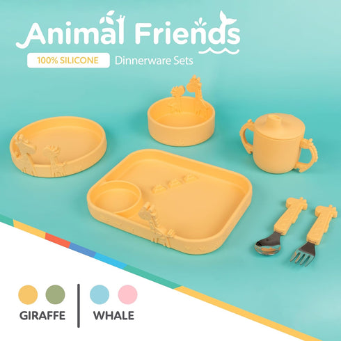 Nuby Animal Friends Silicone and Stainless Steel Fork and Spoon Set - 12+ Months - Yellow Giraffe...