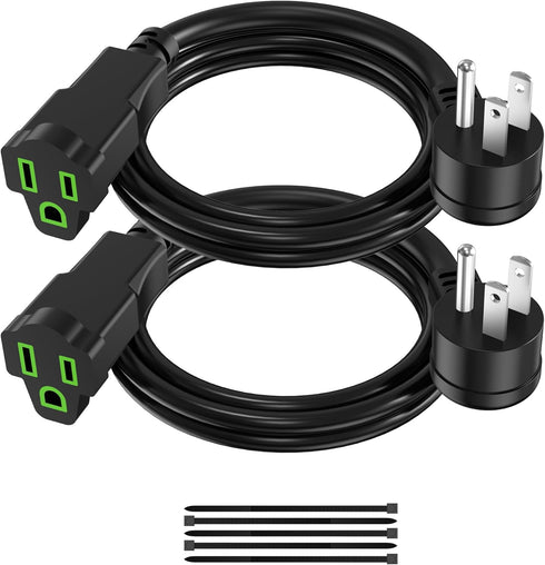 2 Pack Power Extension Cord 3FT/36Inch, Short 3 Prong Electric Extension Cable Outlet Saver, Single Outlet, Heavy Duty, Waterproof, Flexible, 16 A...