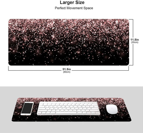 Rose Gold Glitter Black Gaming Mouse Pad Large XL Long Extended Pads Big Mousepad Keyboard Mouse Mat Desk Pad Home Office Decor Accessories for Co...