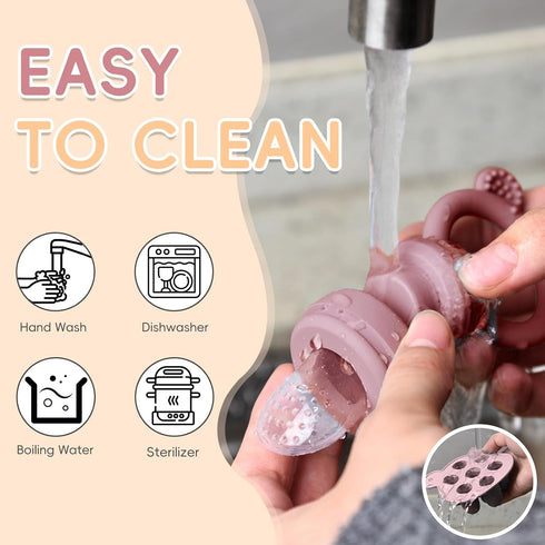 Silicone Baby Fruit Feeder Set with Mini Freedzer Nibble Tray, Breastmilk Popsicle Mold with Baby Bib and Pacifier Clip, BPA Free Teether for Safe...
