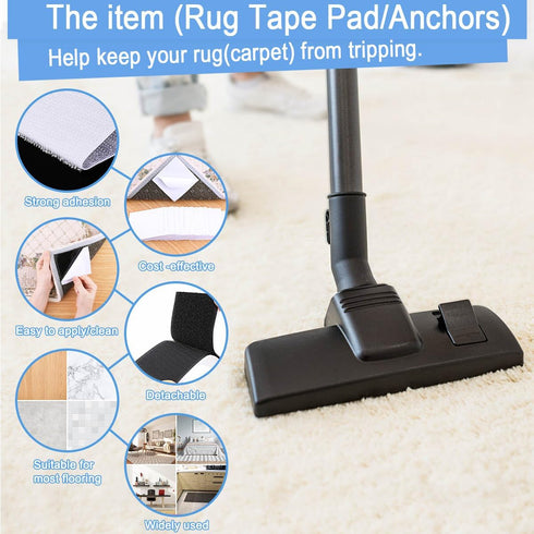 Rug Tape Pad, Rug Anchors Carpet Hook and Loop Non-Slip Mat Anti-Skid Stickers (10PCS, White)...