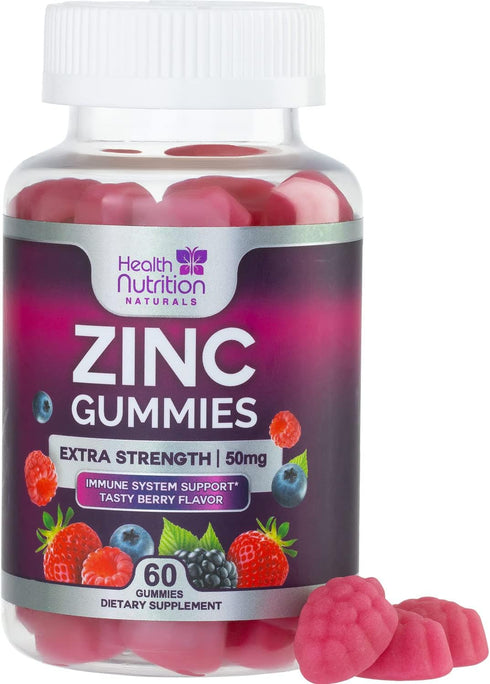 Zinc Immune Support Supplement 50mg, Max Strength Zinc Supplement Gummy for Radiant Skin & Immune Health Support for Adults, Nature’s Antioxidant ...