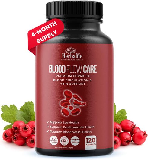Blood Circulation Supplement, 120 Capsules, Supports Leg Vein, Heart, Vessels and Cardiovascular Health with Niacin, L-Arginine, Ginger, Cayenne P...