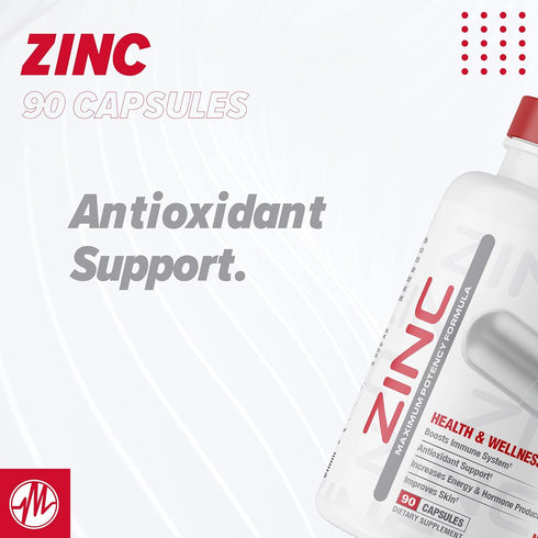 Zinc Supplement by Metabolic Nutrition, 75mg, 90 Zinc Capsules, Supports Immune System Function w/Zinc Oxide...